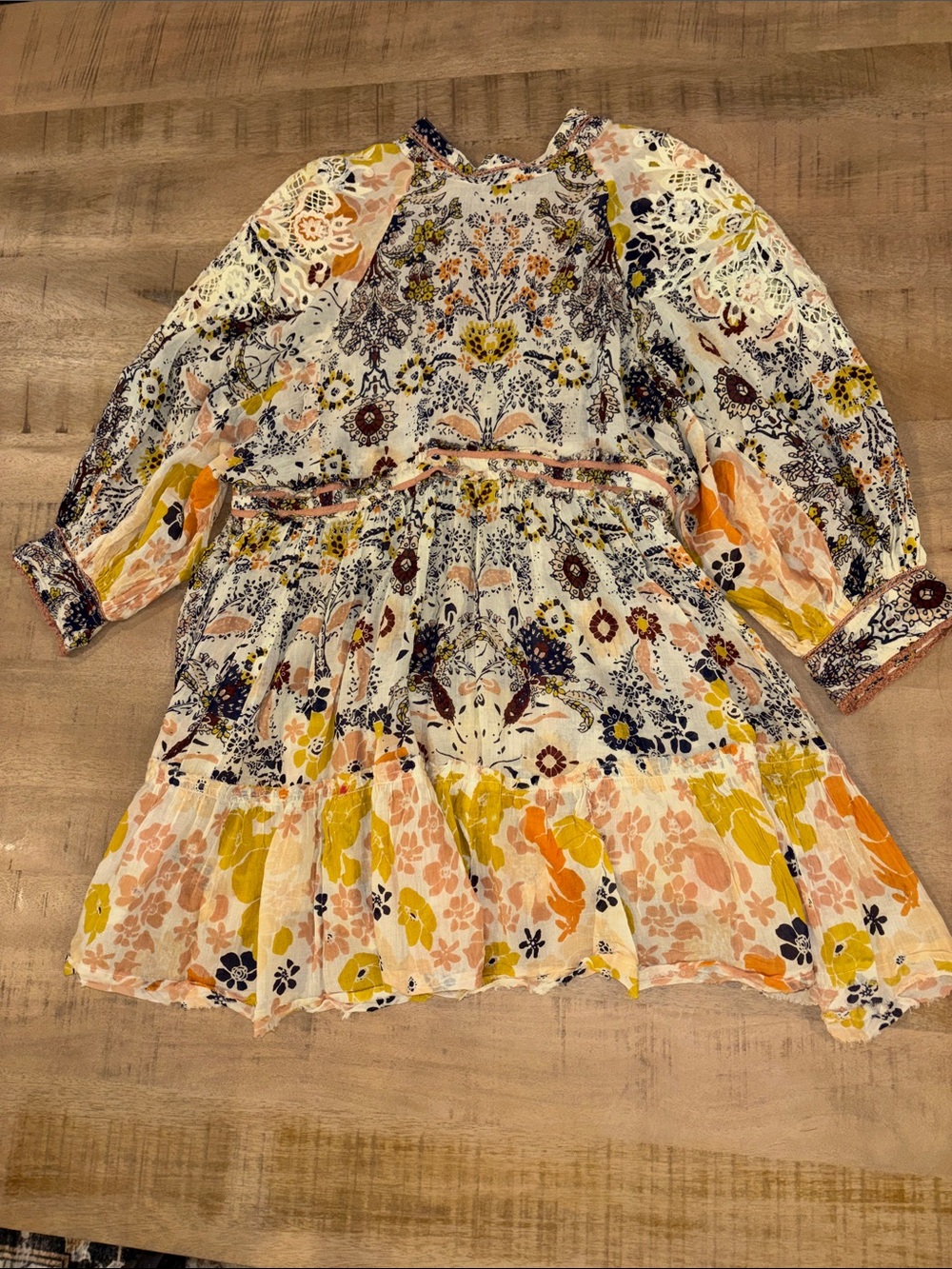 Free People Nouveau Mini Dress Long Balloon Sleeves Embroidery Open Back XS - Picture 3 of 10